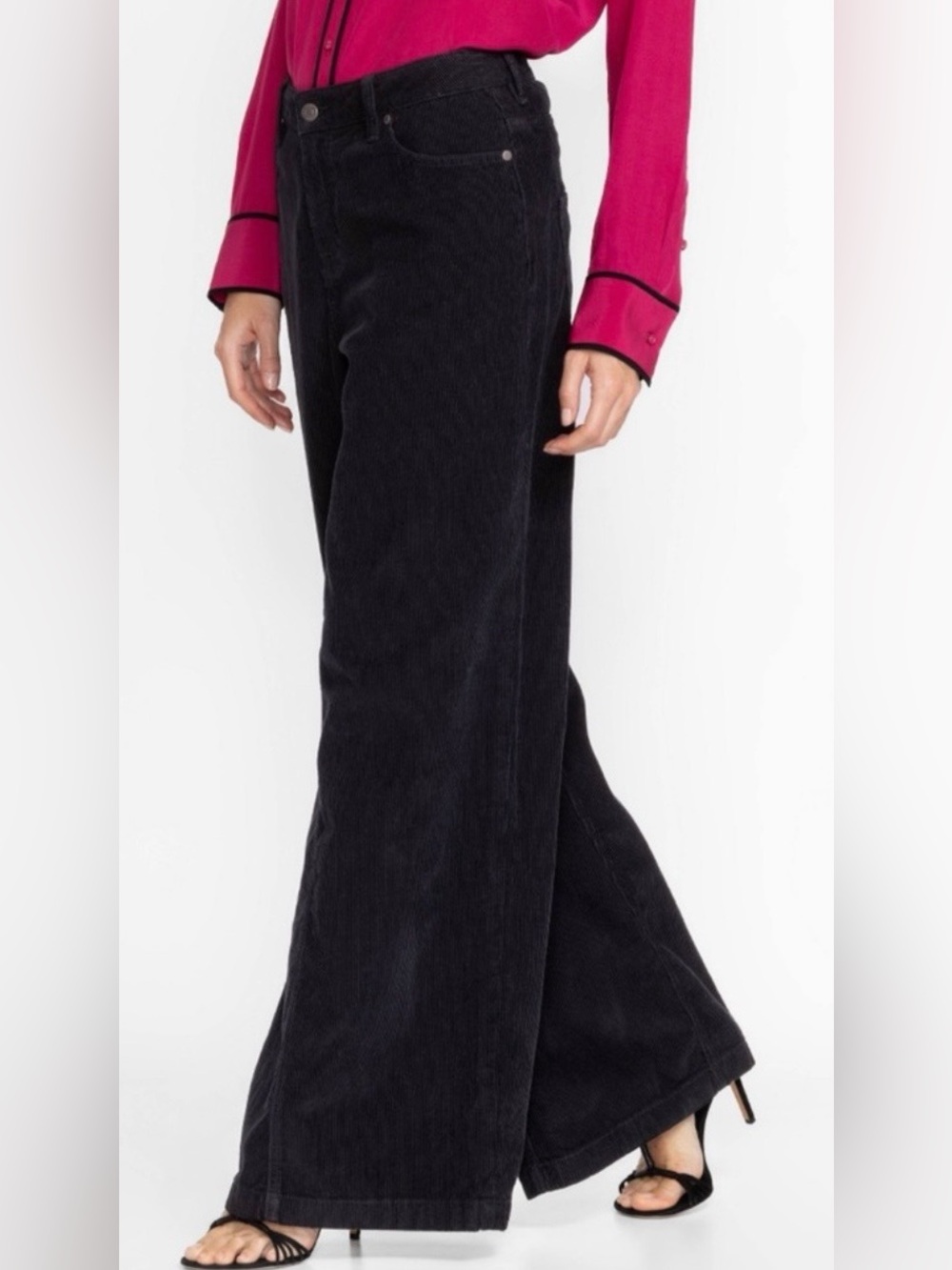 NWT Johnny Was SUKI Wide Leg High Rise Corduroy Jeans Pants - Black - Sz 31 - Picture 2 of 16